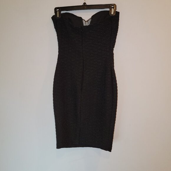 Tawny Strapless Black Mini Dress Mesh VNeck Plunge Crystal Embellishments Size S - Picture 3 of 7